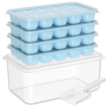 Durable silicone ice cube maker with stackable trays and bin, ensuring easy release for all drinks.