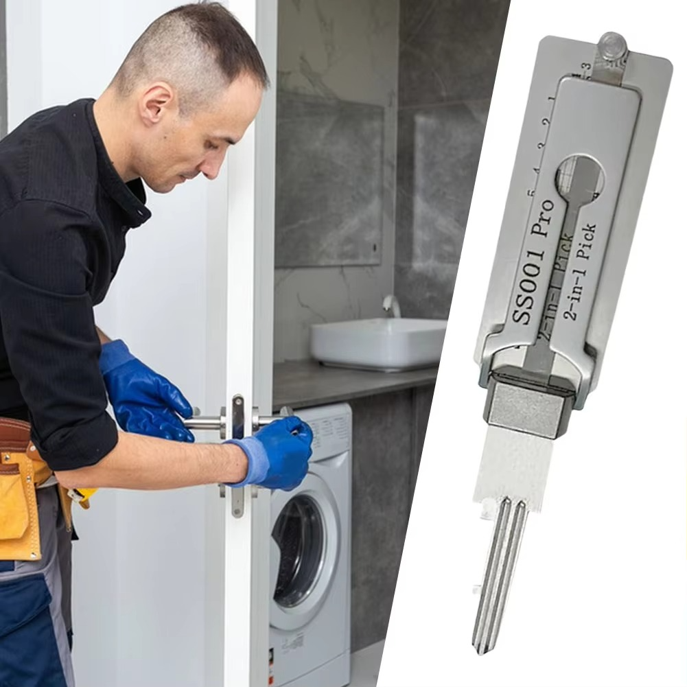 Versatile 2-in-1 stainless steel key decoder and lock picking tool for professional locksmith security tasks.