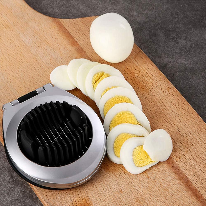 Durable stainless steel egg slicer, offering 3 styles for perfect slices. Essential kitchen gadget.