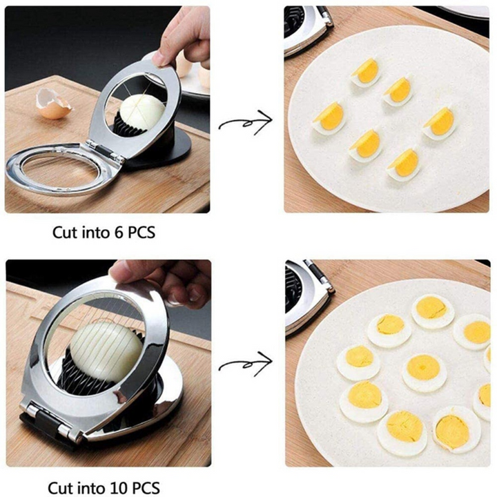 Multi-functional stainless steel egg slicer. Get 3 unique cuts for eggs, fruit, and veggies.