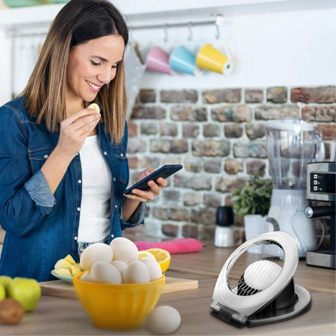 Streamline your cooking with this stainless steel egg slicer, offering 3 versatile cuts for efficiency.