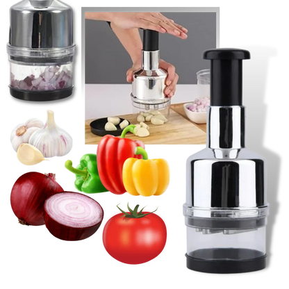 Stainless steel garlic chopper for quick & easy food prep. A compact kitchen tool.