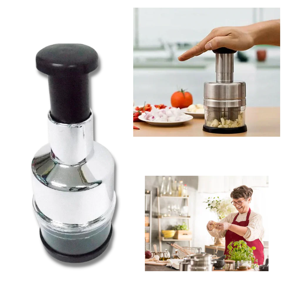 Easy-clean stainless steel manual garlic chopper for efficient and quick kitchen tasks.