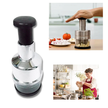Easy-clean stainless steel manual garlic chopper for efficient and quick kitchen tasks.