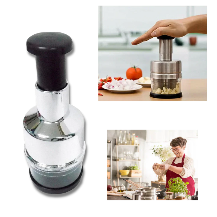 Easy-clean stainless steel manual garlic chopper for efficient and quick kitchen tasks.