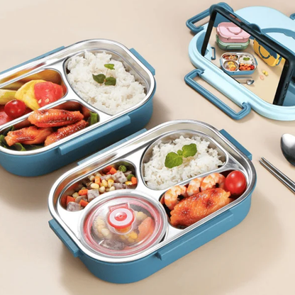 Modern stainless steel thermal lunch box, perfect for adults' work lunches.