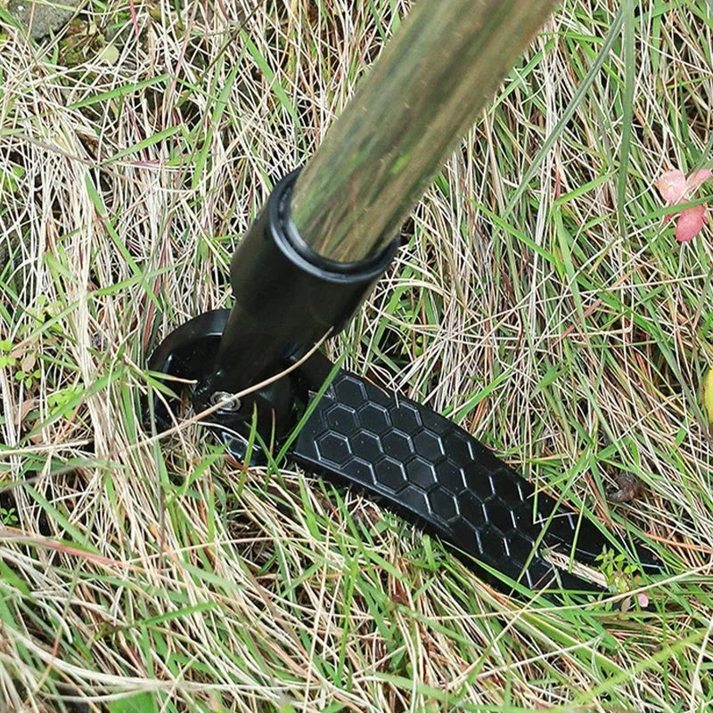 Detachable stainless steel weed puller with adjustable long handle for efficient garden weed removal & yard work.