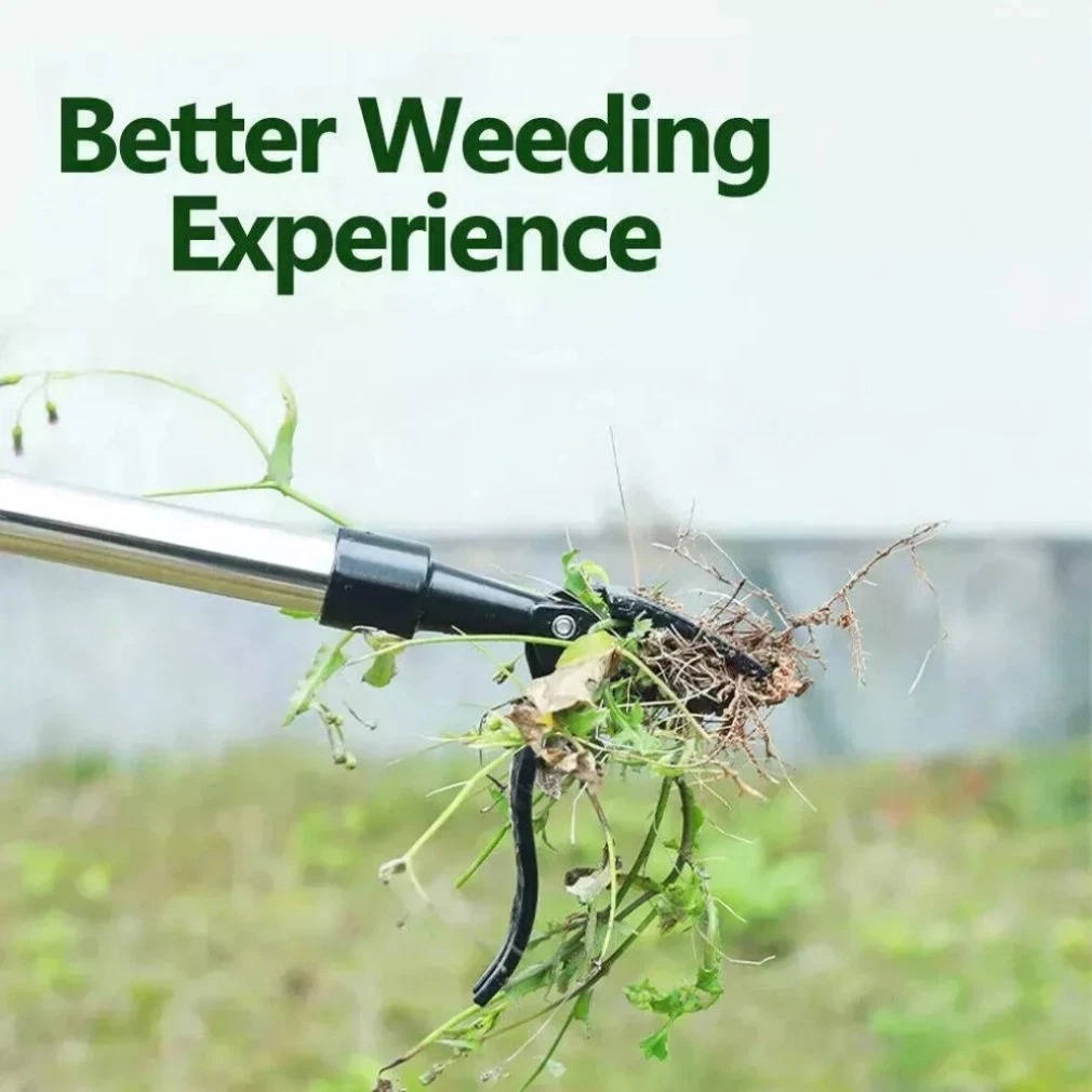 Ergonomic stand up weed puller with durable stainless steel claws for effective root removal.