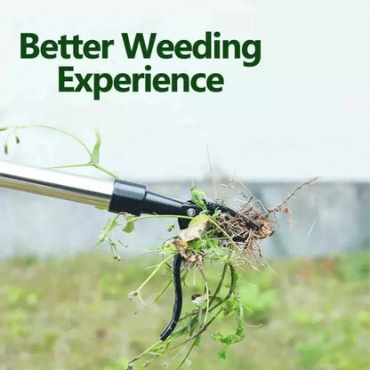 Ergonomic stand up weed puller with durable stainless steel claws for effective root removal.