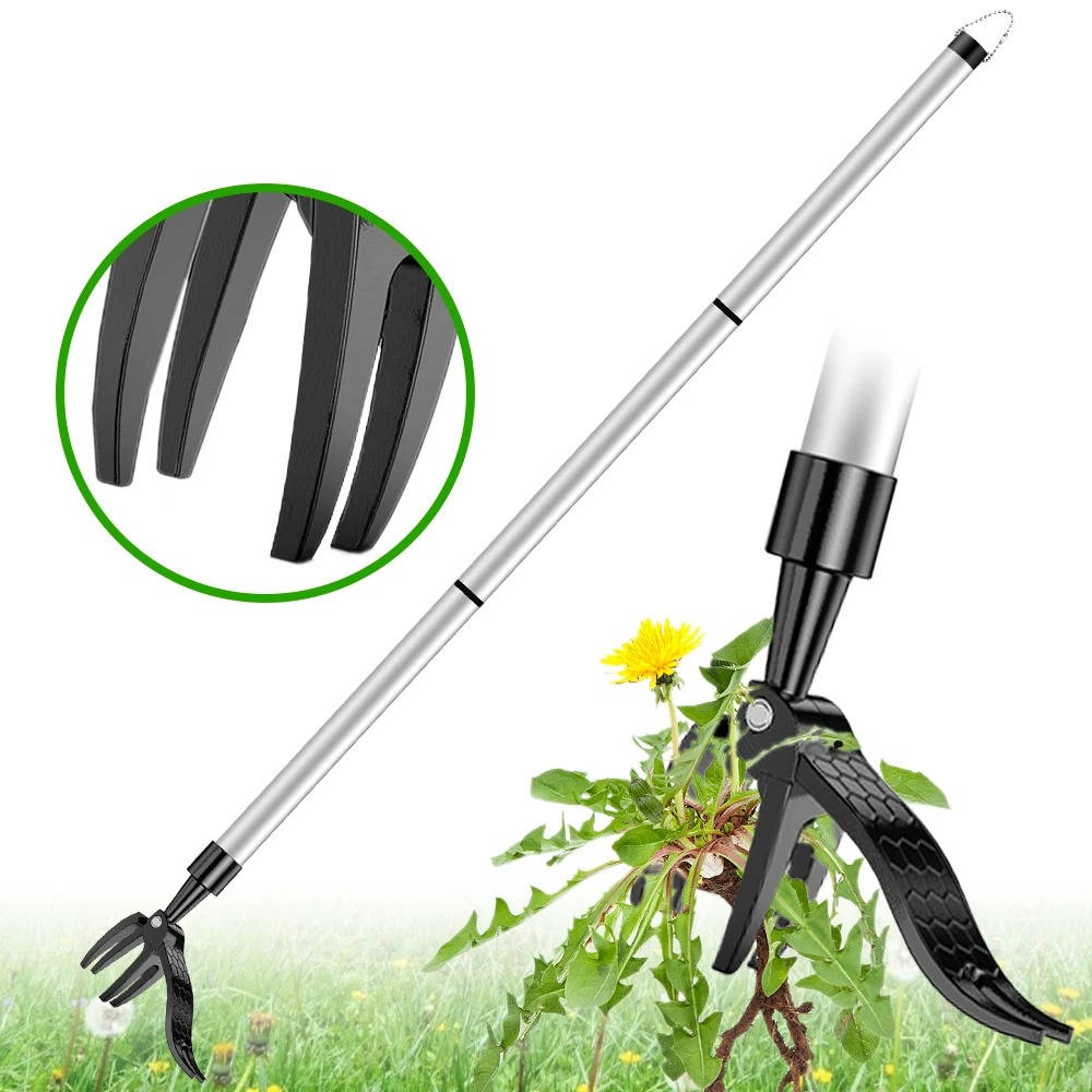 Heavy-duty stand up weed puller tool for effective root removal. Essential for garden & lawn care.