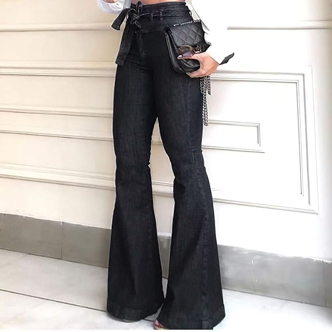 Stella women's high-waisted flared jeans. Chic retro bell bottom style, comfortable for casual wear.