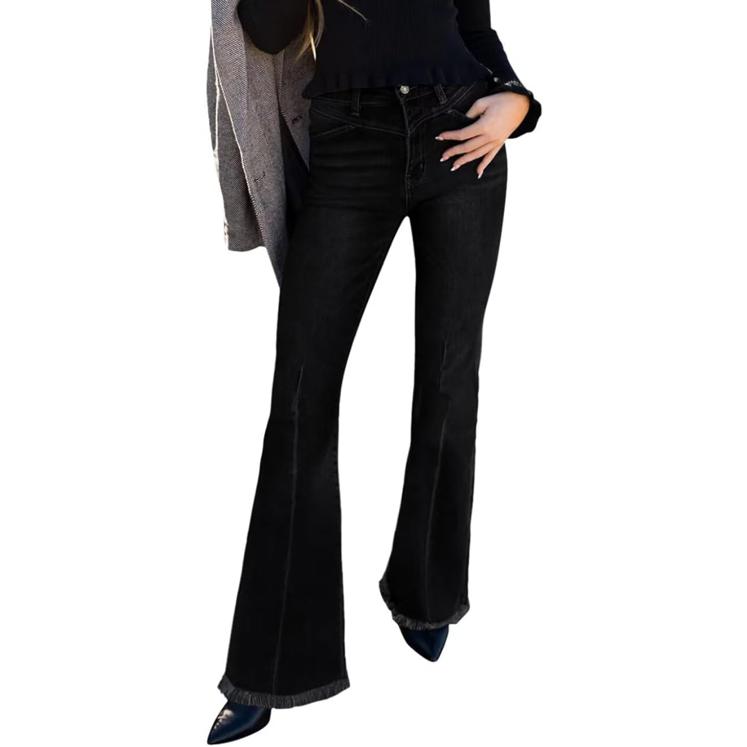 Women's Stella high-waisted flared jeans with a classic retro bell bottom silhouette. Comfortable fit.