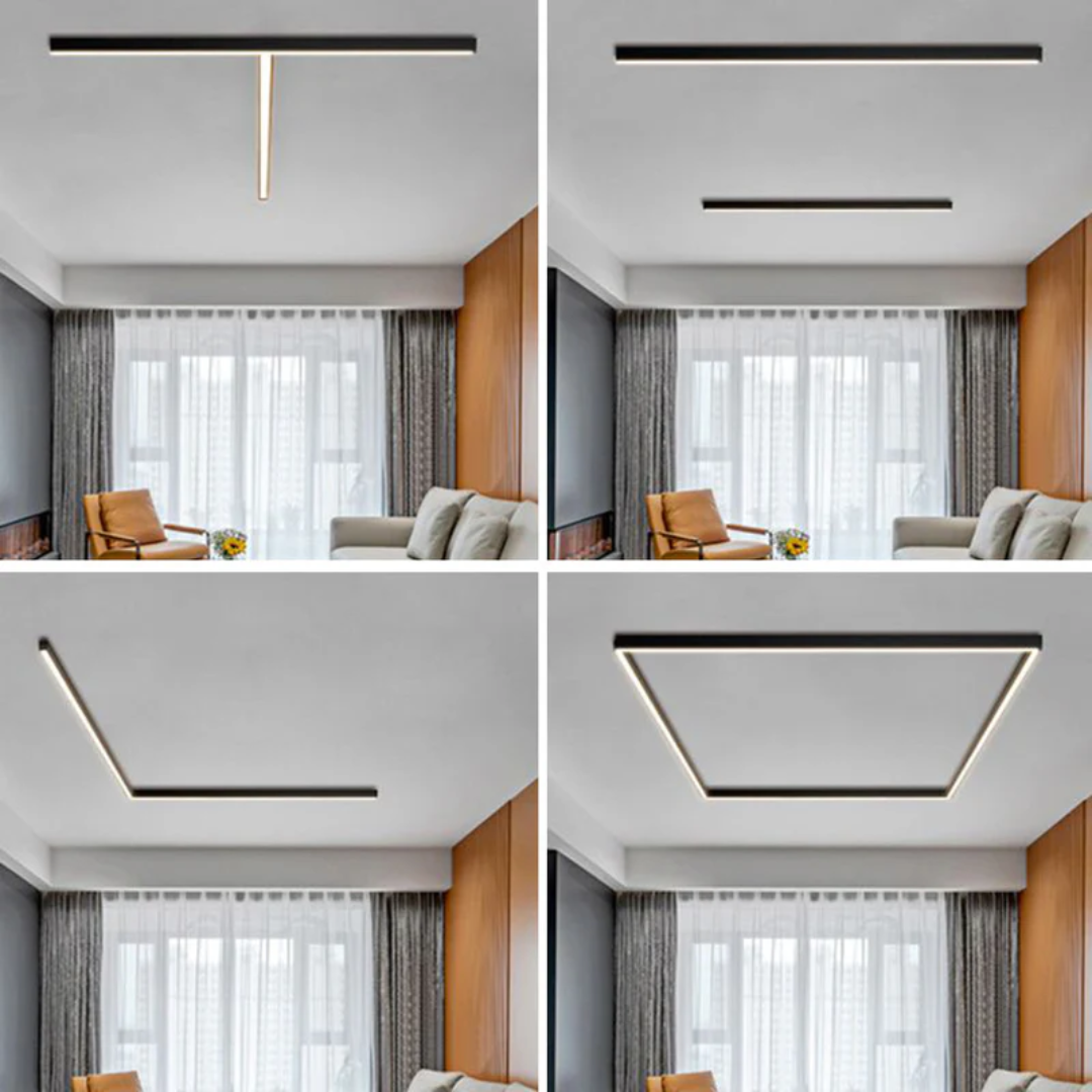 Industrial linear LED ceiling light, perfect for modern kitchen lighting, living room, or dining.