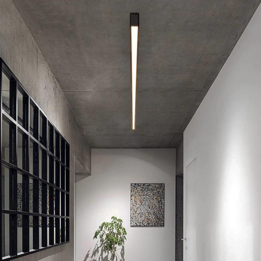 Modern industrial linear LED ceiling light, Stratum design, ideal for contemporary interior lighting.