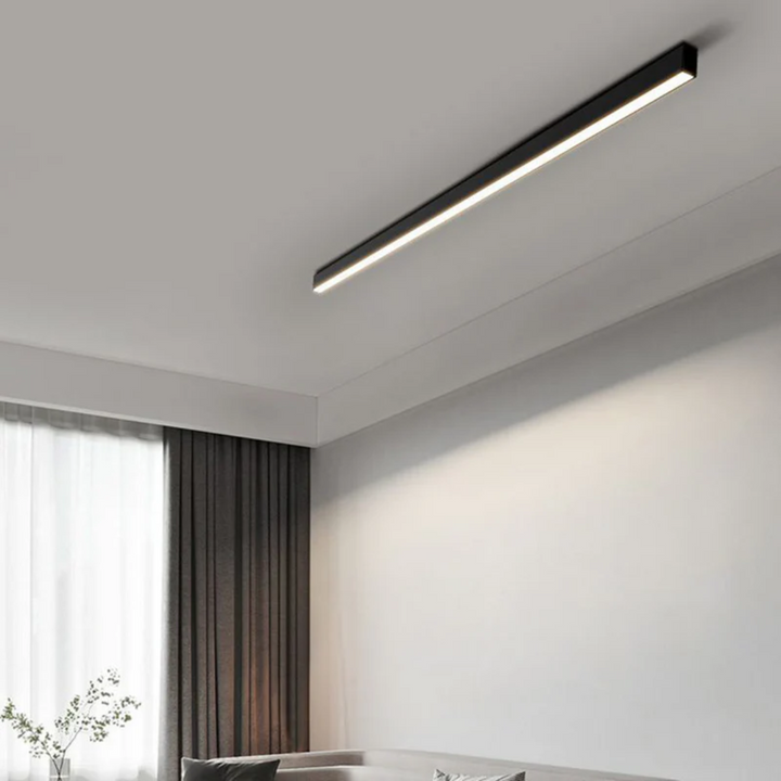 Stratum industrial LED linear ceiling light for bedroom, living room, or office, modern design.
