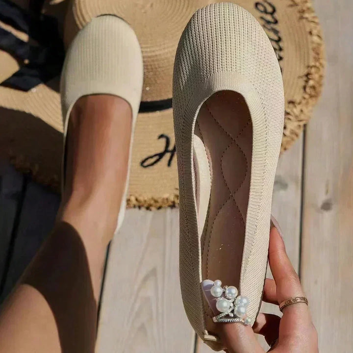 Classic black women's ballerinas, orthopedic design comfort flats for elegant everyday style.