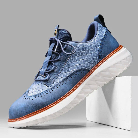 Stylish blue men's comfort sneakers, ideal everyday footwear for walking and athletic casual wear.