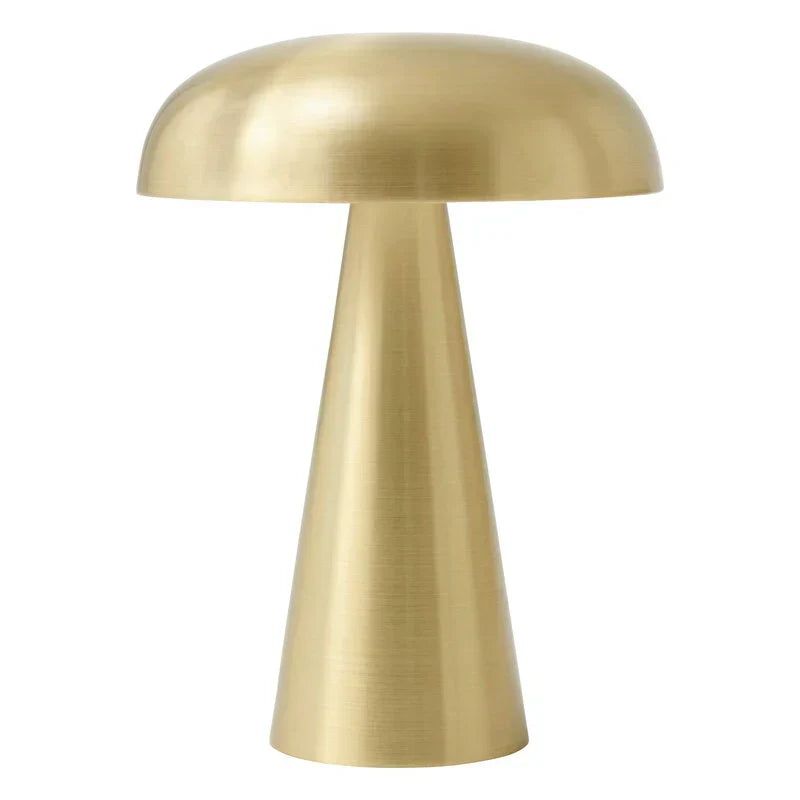 Modern portable LED accent light, bronze mushroom lamp. Wireless and rechargeable for versatile decor.