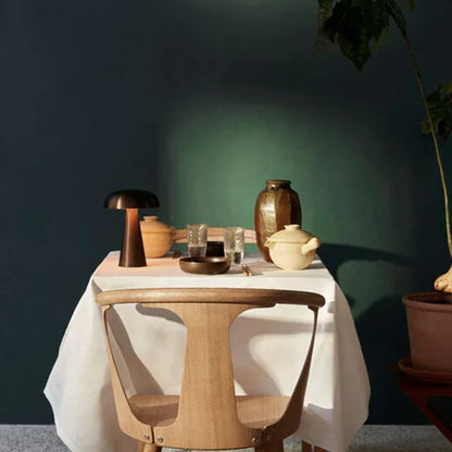 Wireless rechargeable LED mushroom table lamp, ShroomLite. Stylish modern decor for ambient lighting.