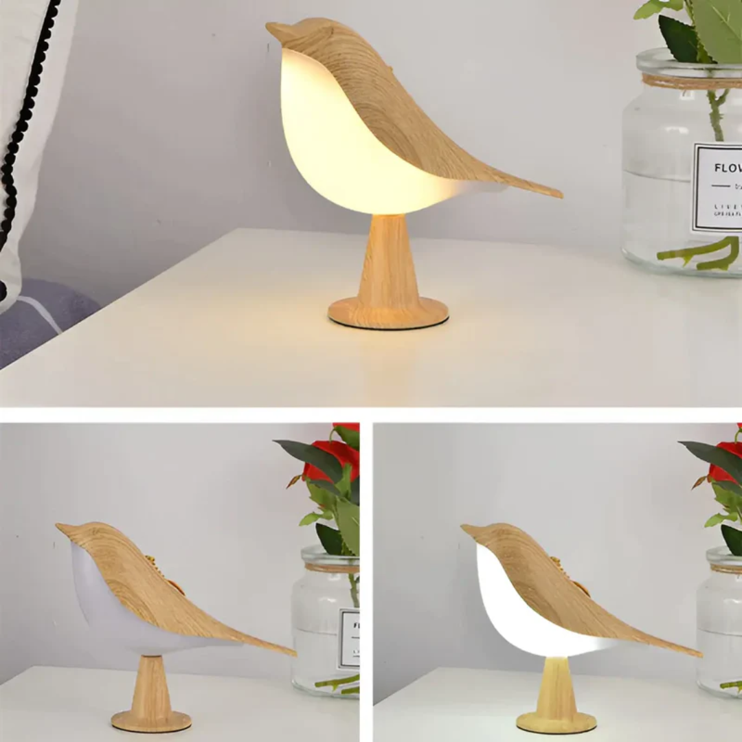 Rechargeable LED bird lamp with touch control, perfect as a stylish mood light & aroma diffuser.