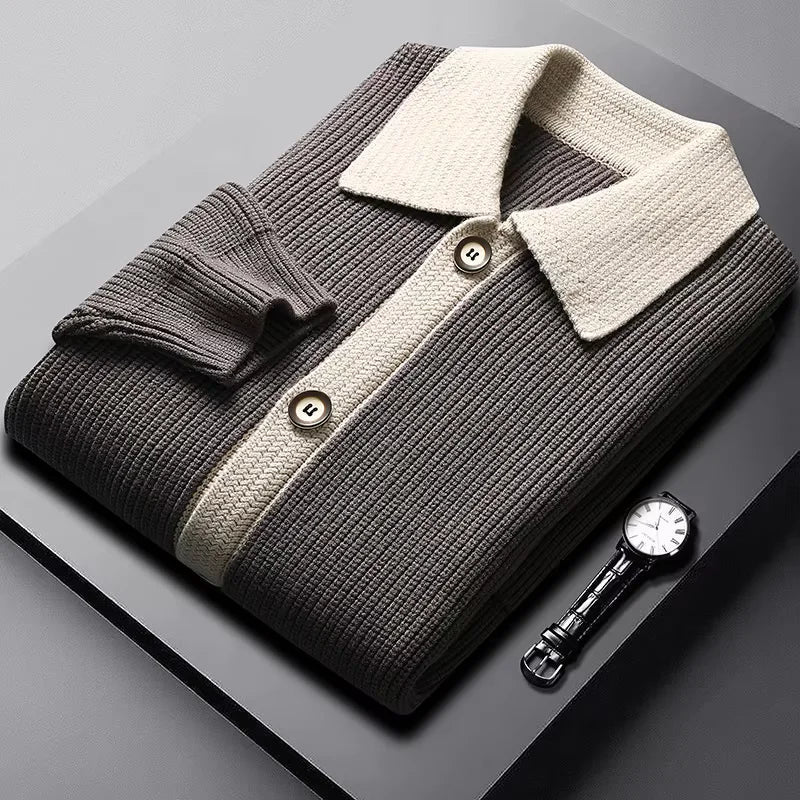 Modern men's stylish cardigan, great for layering and adding warmth to any fall outfit.
