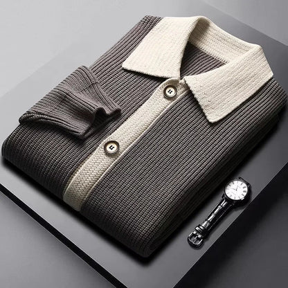 Modern men's stylish cardigan, great for layering and adding warmth to any fall outfit.