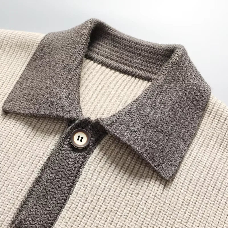 Cozy men's cardigan, comfortable outerwear with practical deep pockets for everyday style.