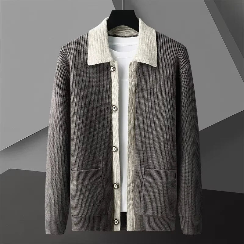 Men's fashionable cardigan, perfect for fall and winter, offering warmth and a smart casual look.