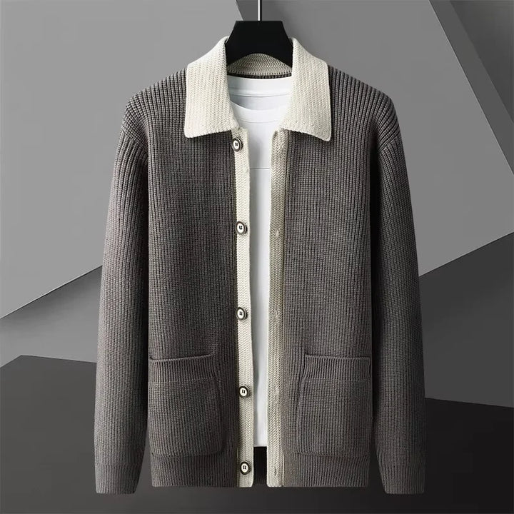 Men's fashionable cardigan, perfect for fall and winter, offering warmth and a smart casual look.