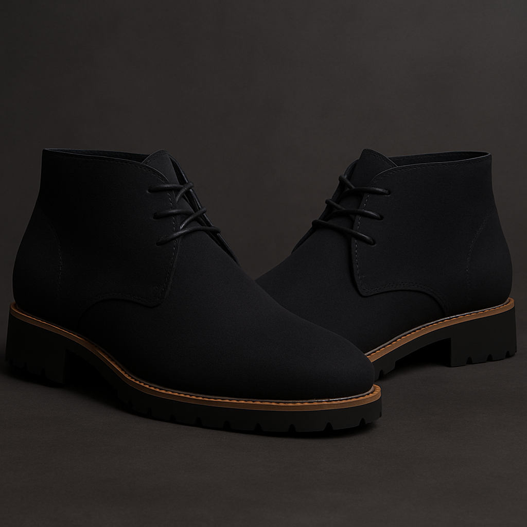 Detail shot of men's classic chukka boots, highlighting quality craftsmanship, comfort, and versatile fashion.