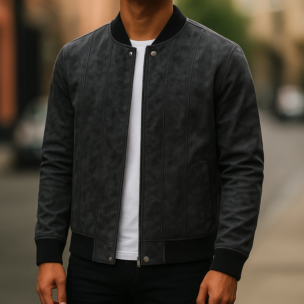 Classic men's premium bomber jacket, ideal for layering & comfortable casual wear.