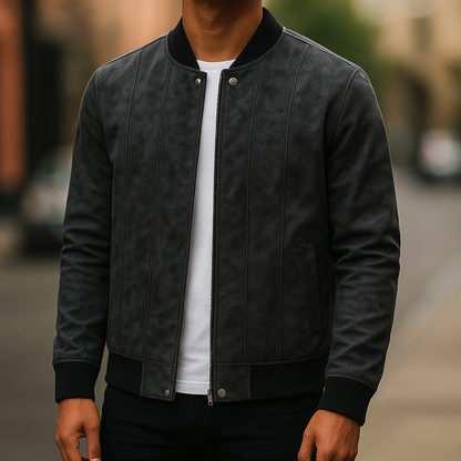 Classic men's premium bomber jacket, ideal for layering & comfortable casual wear.