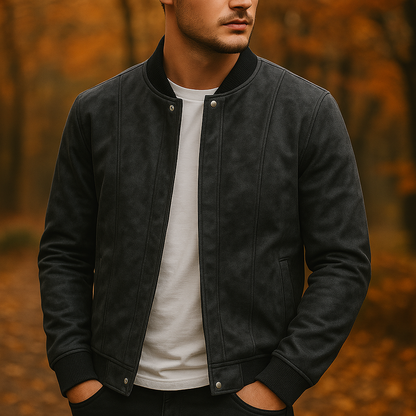 Stylish men's coffee brown bomber jacket, a must-have for winter fashion & casual looks.