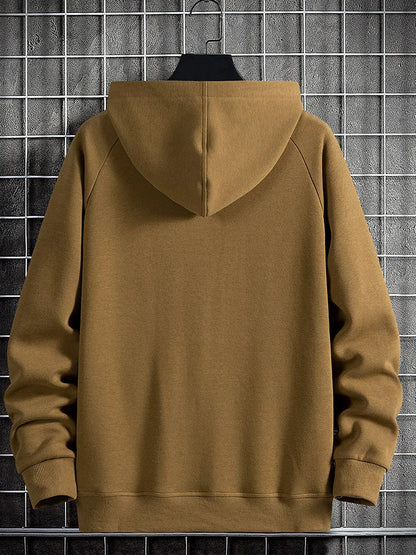Brown men's quarter-zip hoodie, a comfortable and versatile layering piece for casual and everyday apparel.