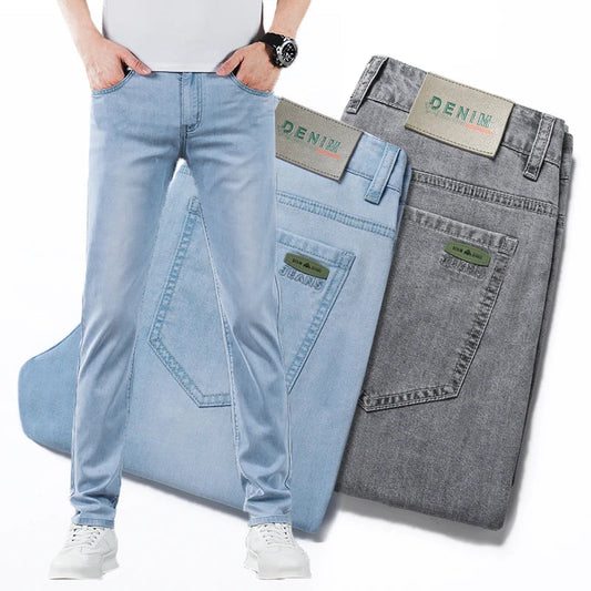 Stylish men's straight fit blue denim jeans, perfect for everyday casual wear & ultimate comfort.