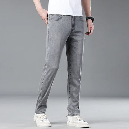 Deep blue men's straight fit denim jeans, combining modern style with everyday comfort.