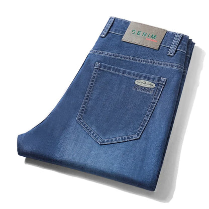 Men's straight fit blue jeans, durable denim for comfortable casual wear & men's fashion.