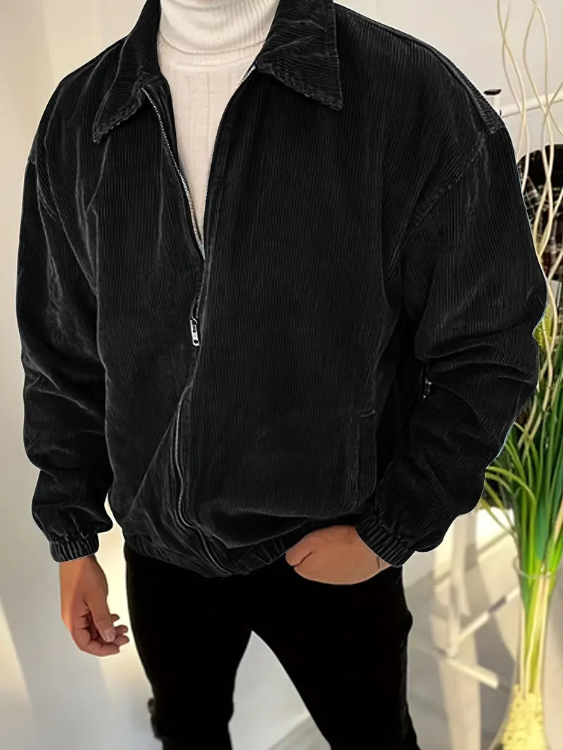 Blue men's zip jacket, a modern fit casual outerwear piece, ideal for spring and fall layering.