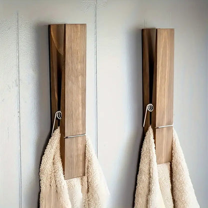 Decorative wooden wall hook for towels, an oversized solution for kitchen organization or entryway.