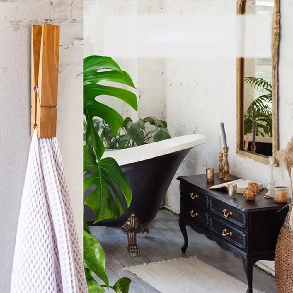 Solid wood adhesive towel clamp, a decorative and functional oversized hook for modern homes.