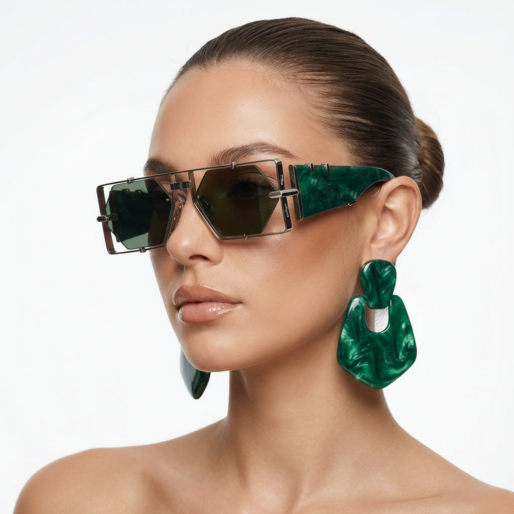 Unisex fashion hexagon sunglasses with UV400 protection. These stylish eyewear pieces feature durable alloy.