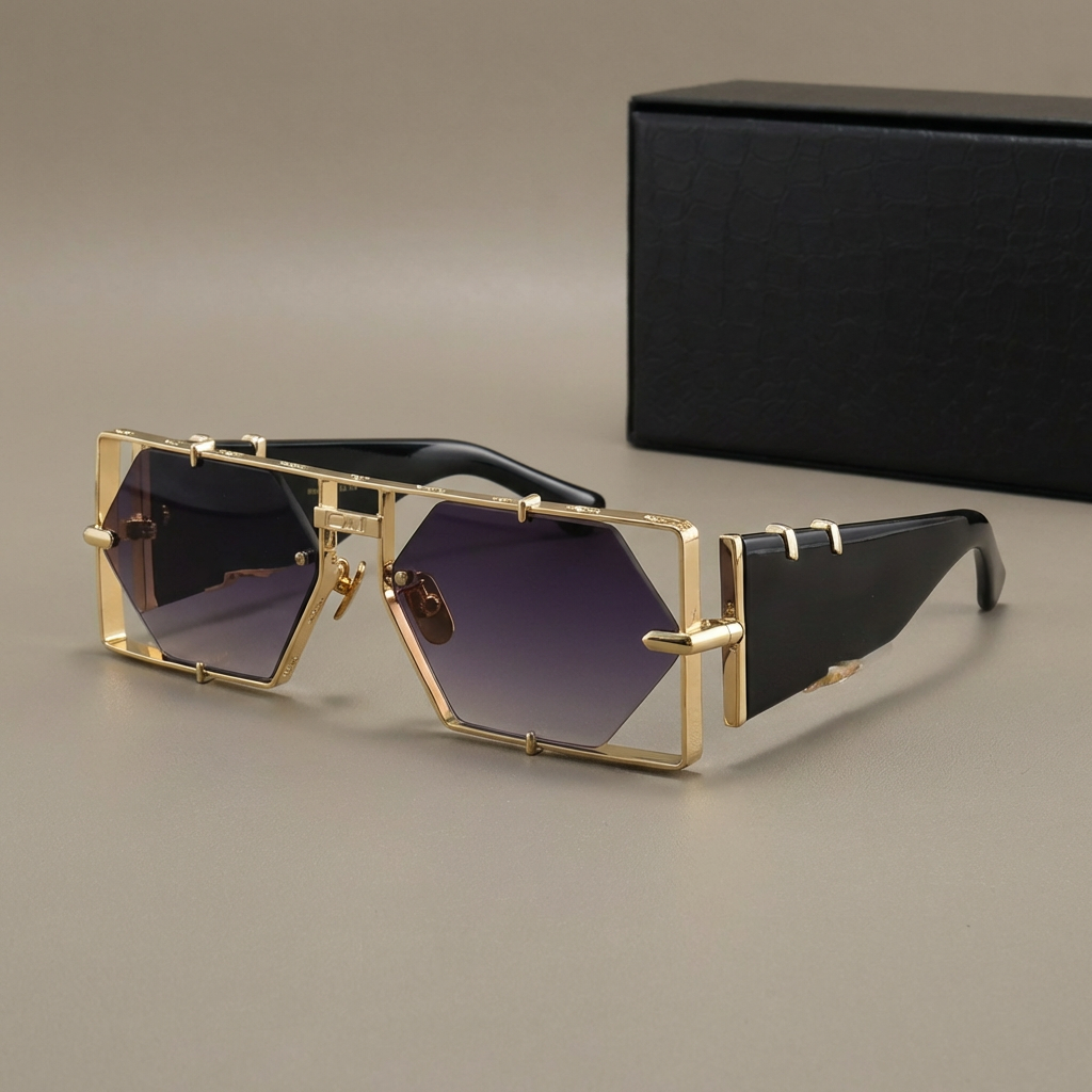 High-fashion hexagon sunglasses with UV400 protection. Alloy frames define this modern, stylish unisex eyewear.