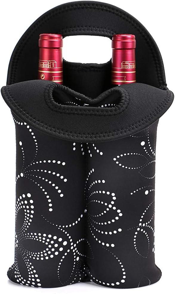 Compact 2-bottle wine carrier, insulated for temperature control, perfect for any outing.