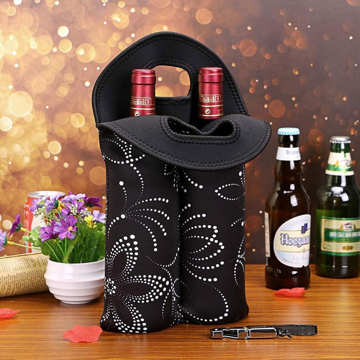 Versatile unisex wine tote, holds two standard bottles, great for BYOB restaurants & gifts.