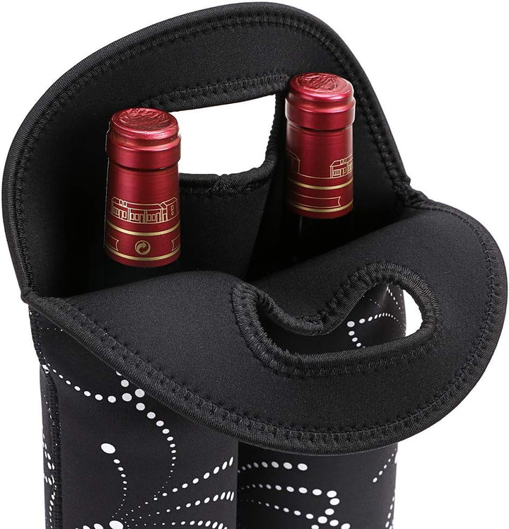 Modern insulated wine carrier, holds two bottles, convenient grab-and-go design for wine lovers.