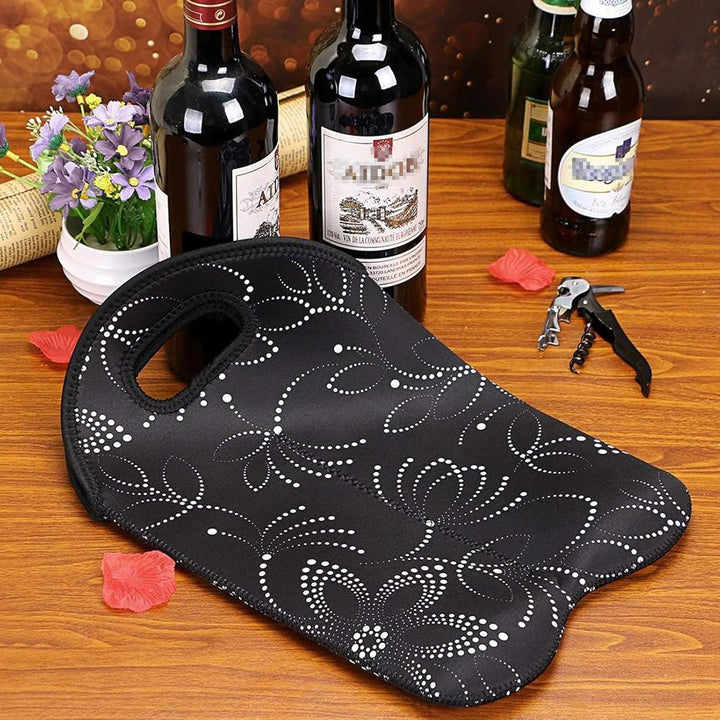 Travel-friendly insulated wine carrier, holds 2 bottles, ensures wine arrives chilled & safe.