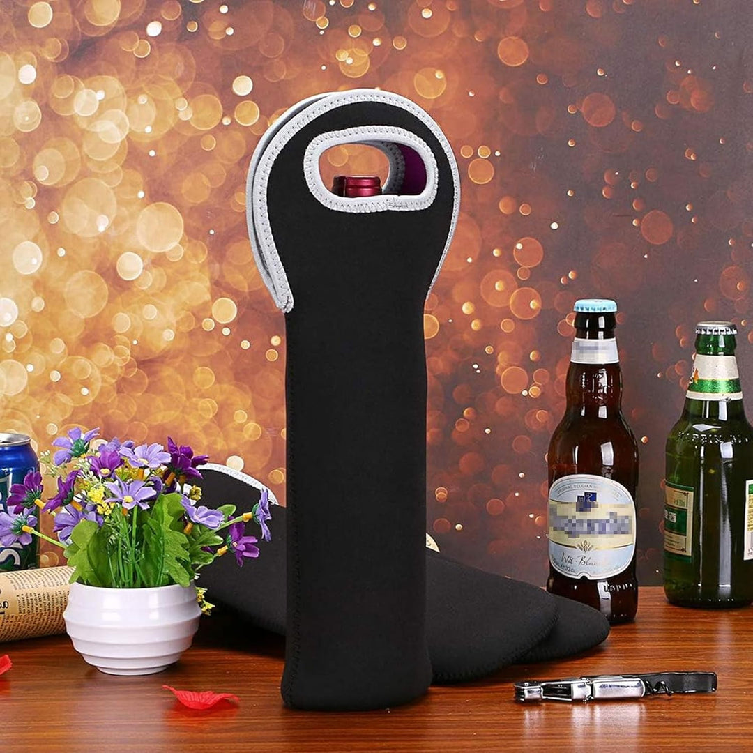 Unisex neoprene wine carrier, securely transports two bottles, ideal for parties & gifts.