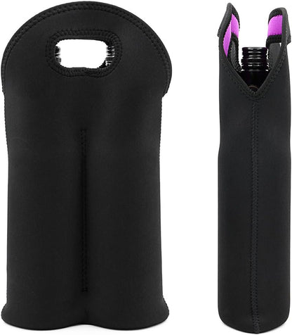 Unisex insulated wine bag for two bottles, durable neoprene, excellent gift for wine lovers.