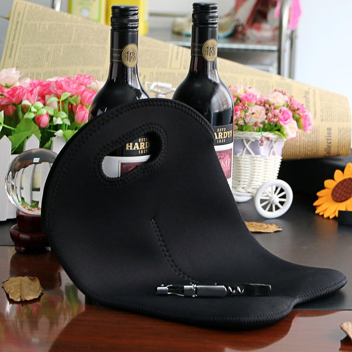Elegant insulated wine bottle holder, carries two, ideal for picnics, travel & outdoor fun.