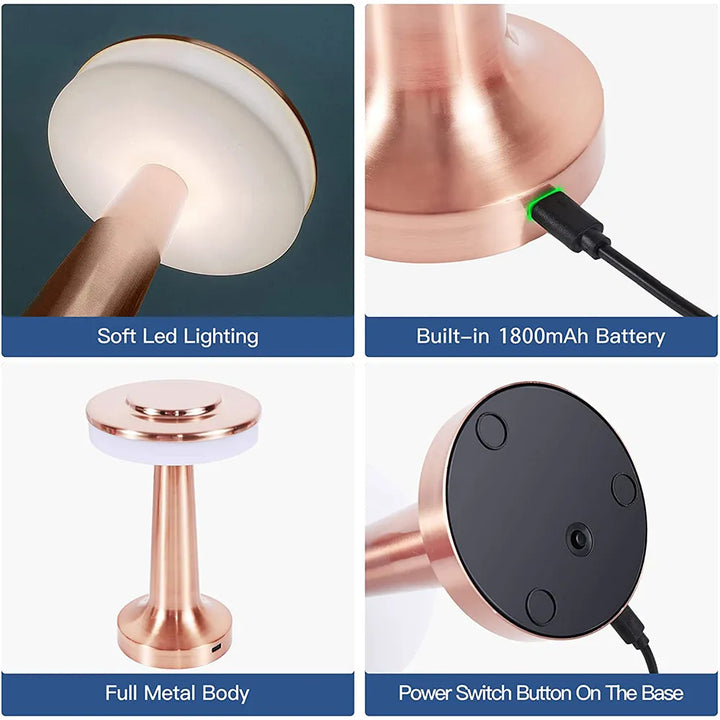 Dimmable wireless LED table lamp with touch control. Portable lighting for any room, modern home decor.